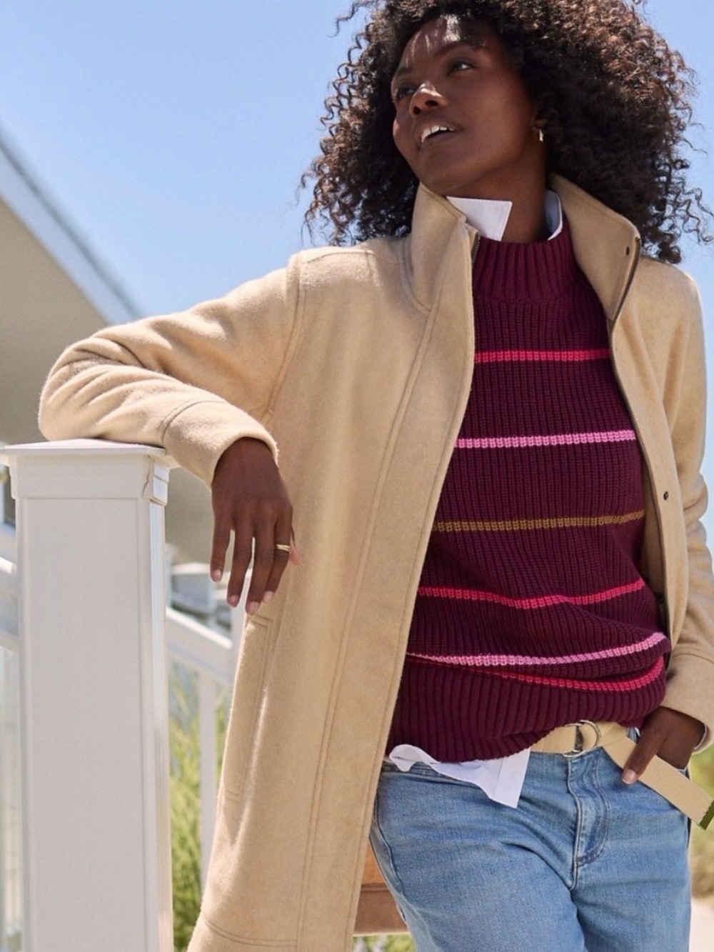 Lands' End Drifter Shaker Easy Fit Mock Neck Tunic Sweater Large